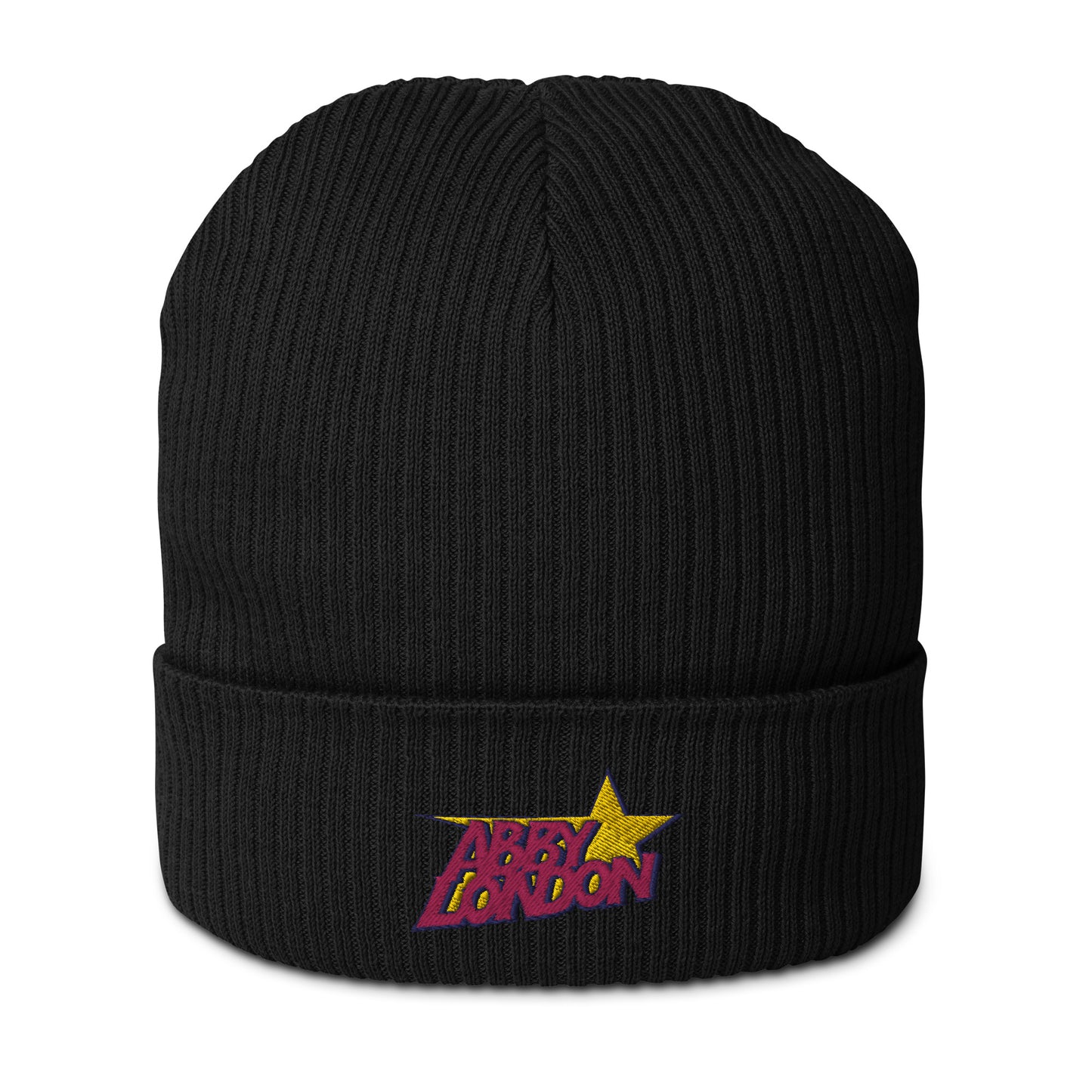 Black Embroidered Organic Cotton Beanie